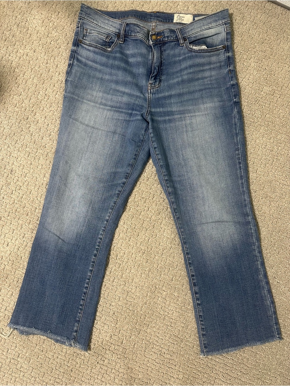Cosmic Blue Love Jeans Womens 32 Flare Bootcut Ankle Raw Hem Stretch Medium Wash
